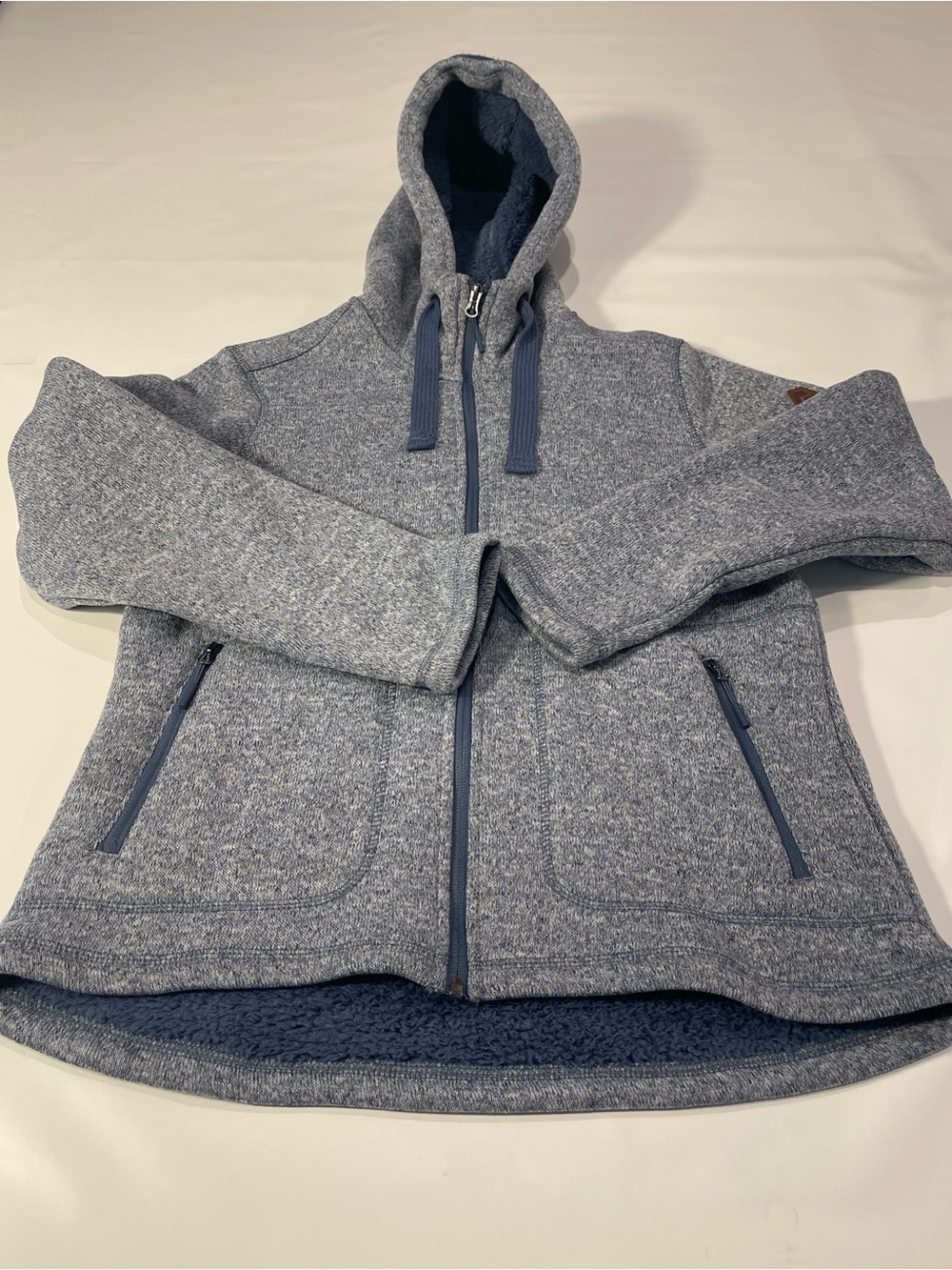 Free Country Women’s Faux Sherpa Lined Full-Zip Hooded Jacket Blue,Large.SKU#732